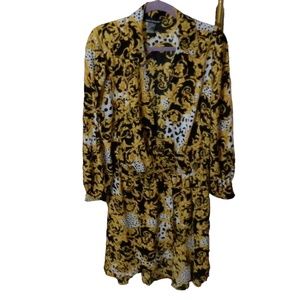 Long jacket, chiffon type fabric, multi colored yellow/black/white